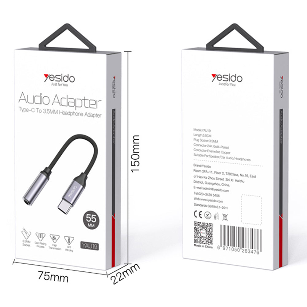 Audio Adapter USB-C - 3.5mm Yesido YAU19, Crni