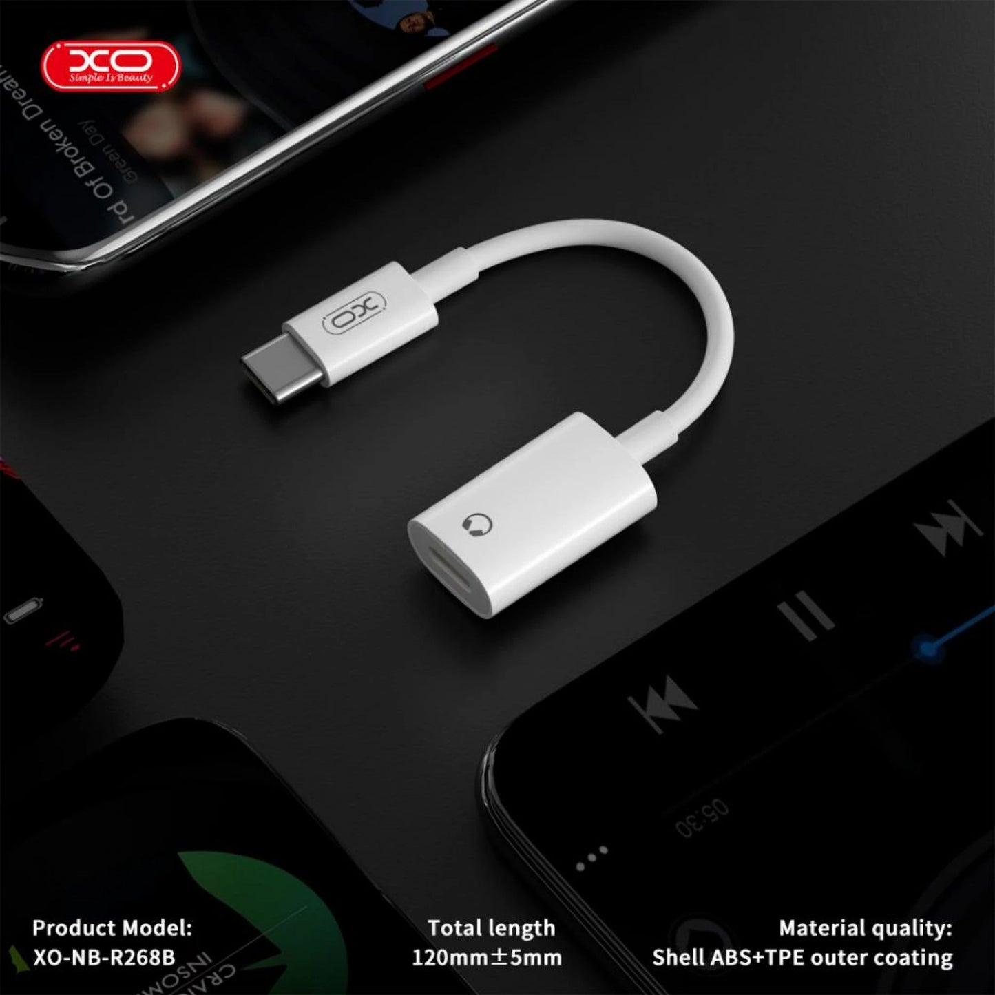 Audio Adapter USB-C - Lightning XO Design NB-R268B, Beli