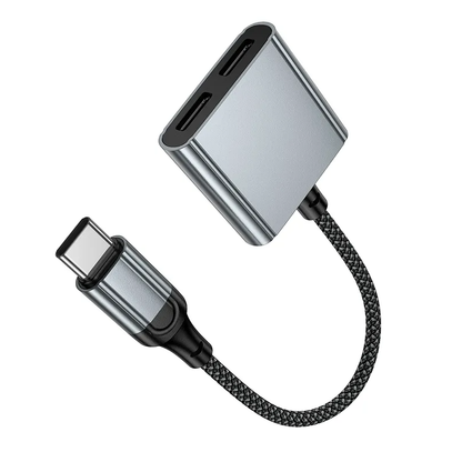 Audio adapter USB-C - USB-C / USB-C HOCO UPA34A, Siva