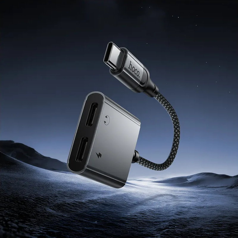 Audio adapter USB-C - USB-C / USB-C HOCO UPA34A, Siva