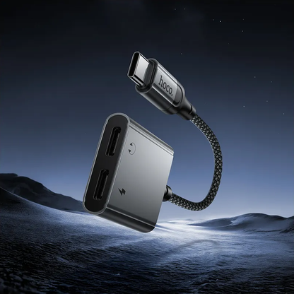 Audio adapter USB-C - USB-C / USB-C HOCO UPA34A, Siva