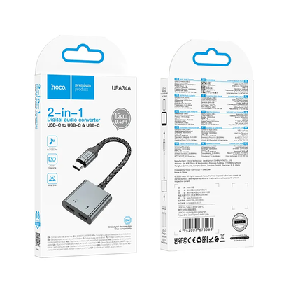 Audio adapter USB-C - USB-C / USB-C HOCO UPA34A, Siva