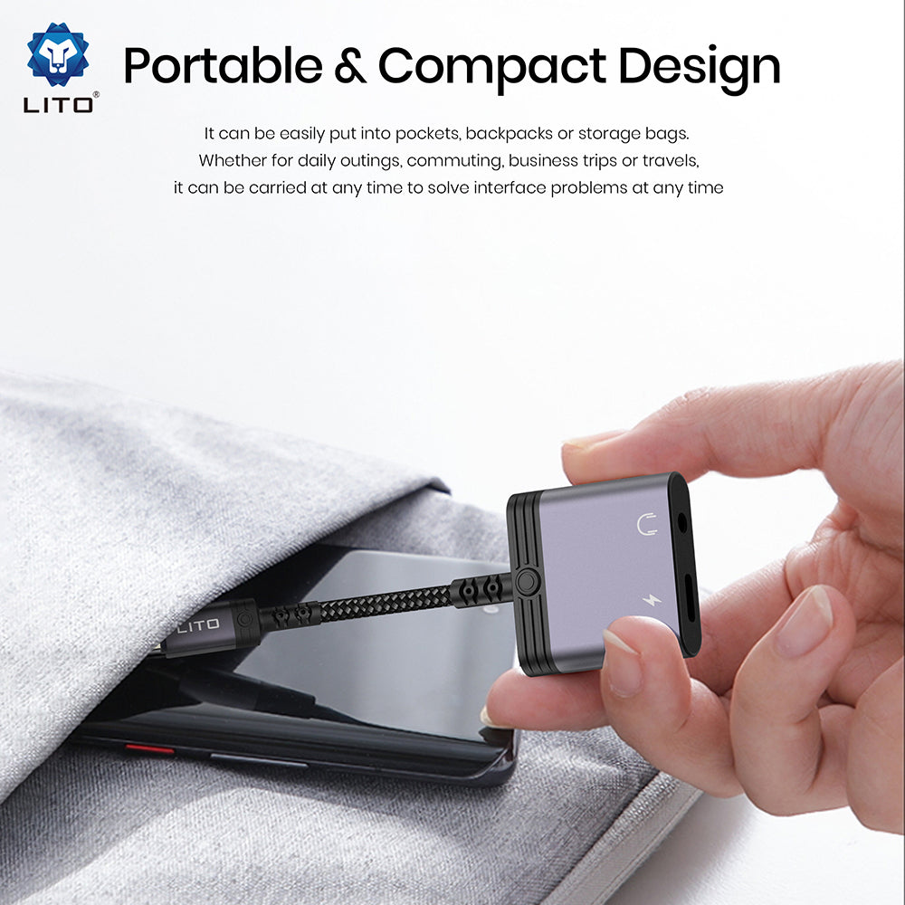 Audio Adapter USB-C - USB-C / 3.5mm Lito LA04T, Crni