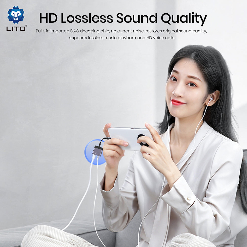 Audio Adapter USB-C - USB-C / 3.5mm Lito LA04T, Crni