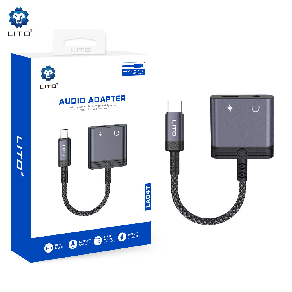 Audio Adapter USB-C - USB-C / 3.5mm Lito LA04T, Crni
