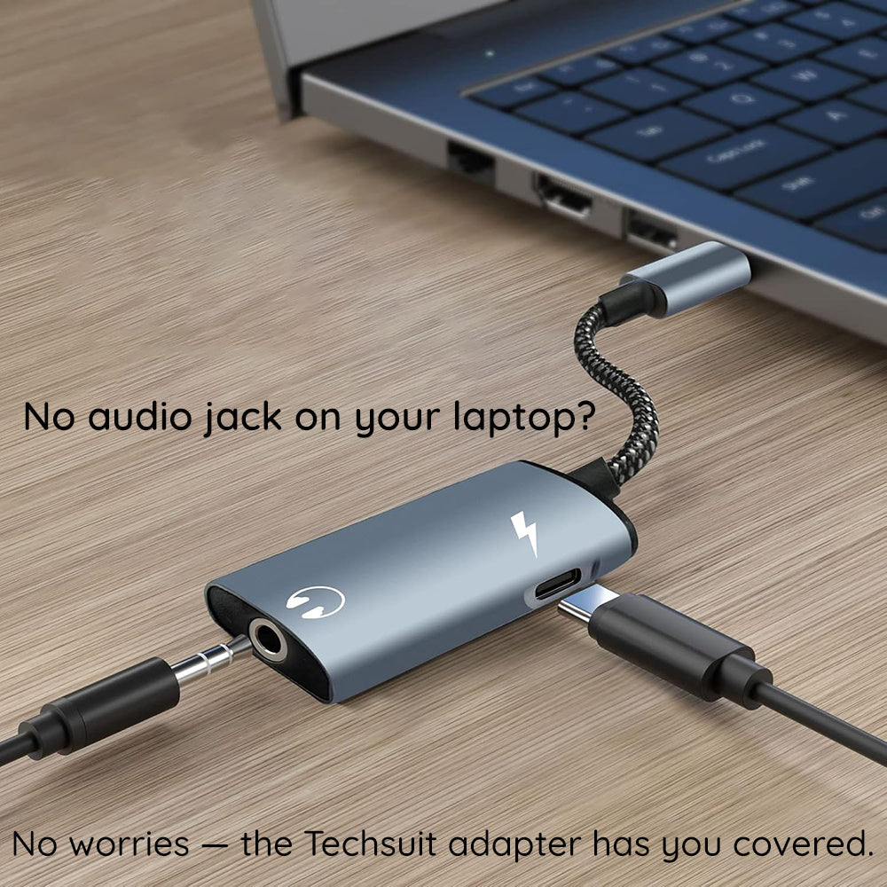 Audio adapter USB-C - USB-C / 3.5mm Techsuit AC22 AcustiCore, Sivi