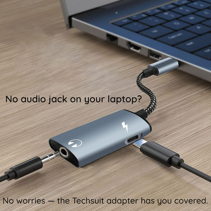 Audio adapter USB-C - USB-C / 3.5mm Techsuit AC22 AcustiCore, Sivi