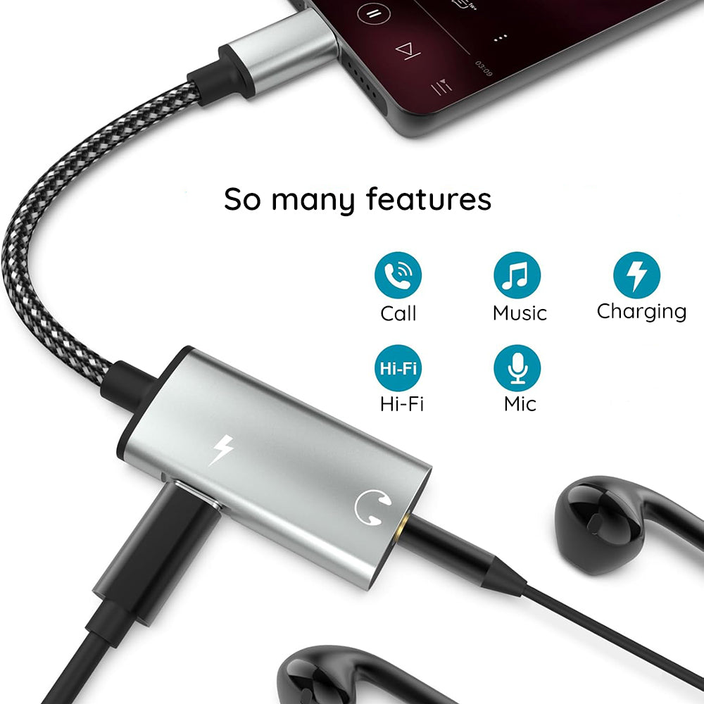 Audio adapter USB-C - USB-C / 3.5mm Techsuit AC22 AcustiCore, Sivi