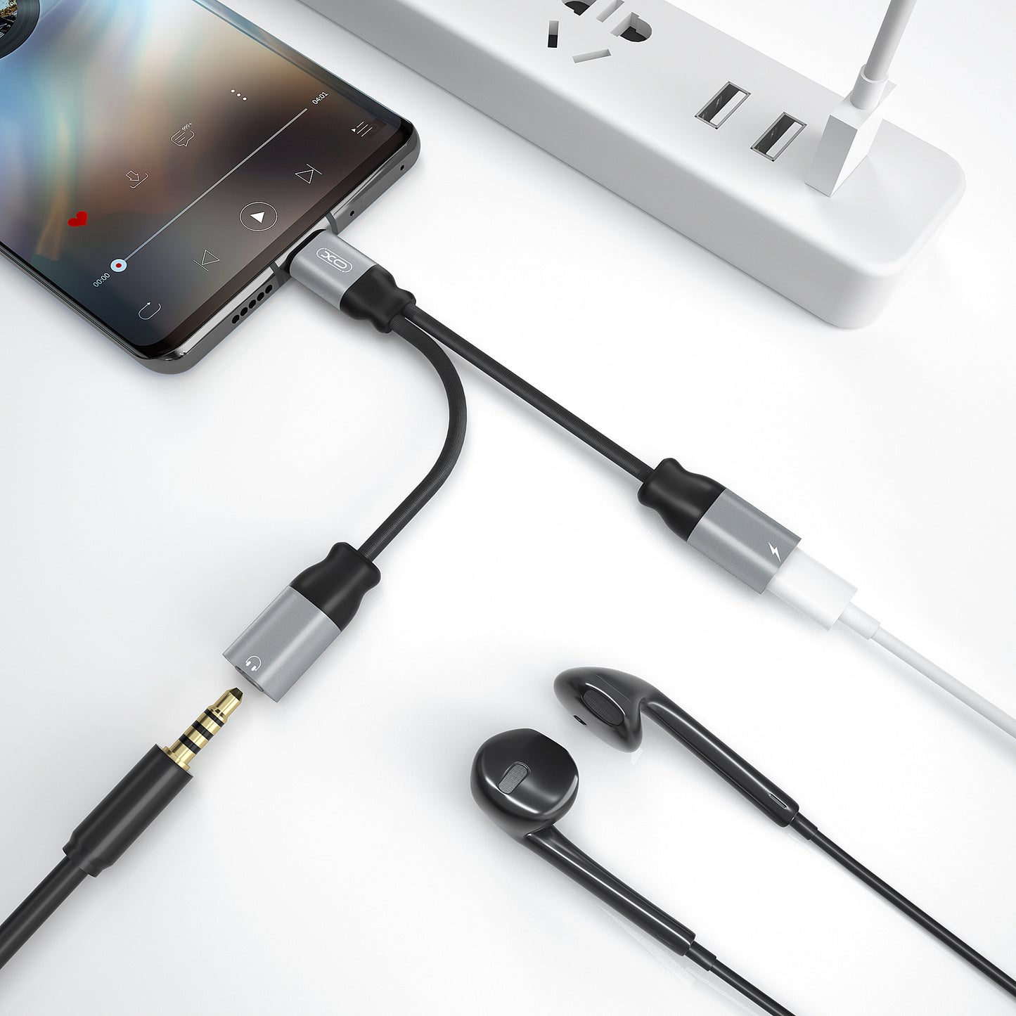Audio Adapter USB-C - USB-C / 3.5mm XO Design NBR160B, Crni