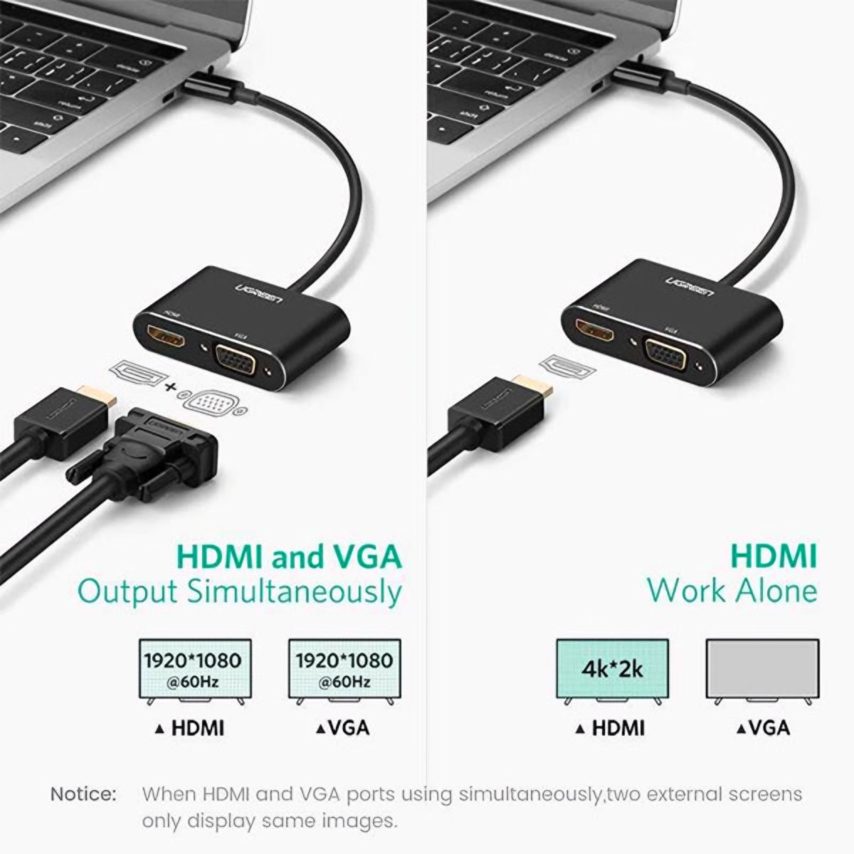 Video adapter UGREEN CM449, USB-A - HDMI / VGA, Sivi