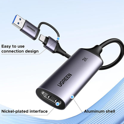 Audio i Video Adapter USB-A / USB-C - HDMI UGREEN CM629 (15389), Sivi