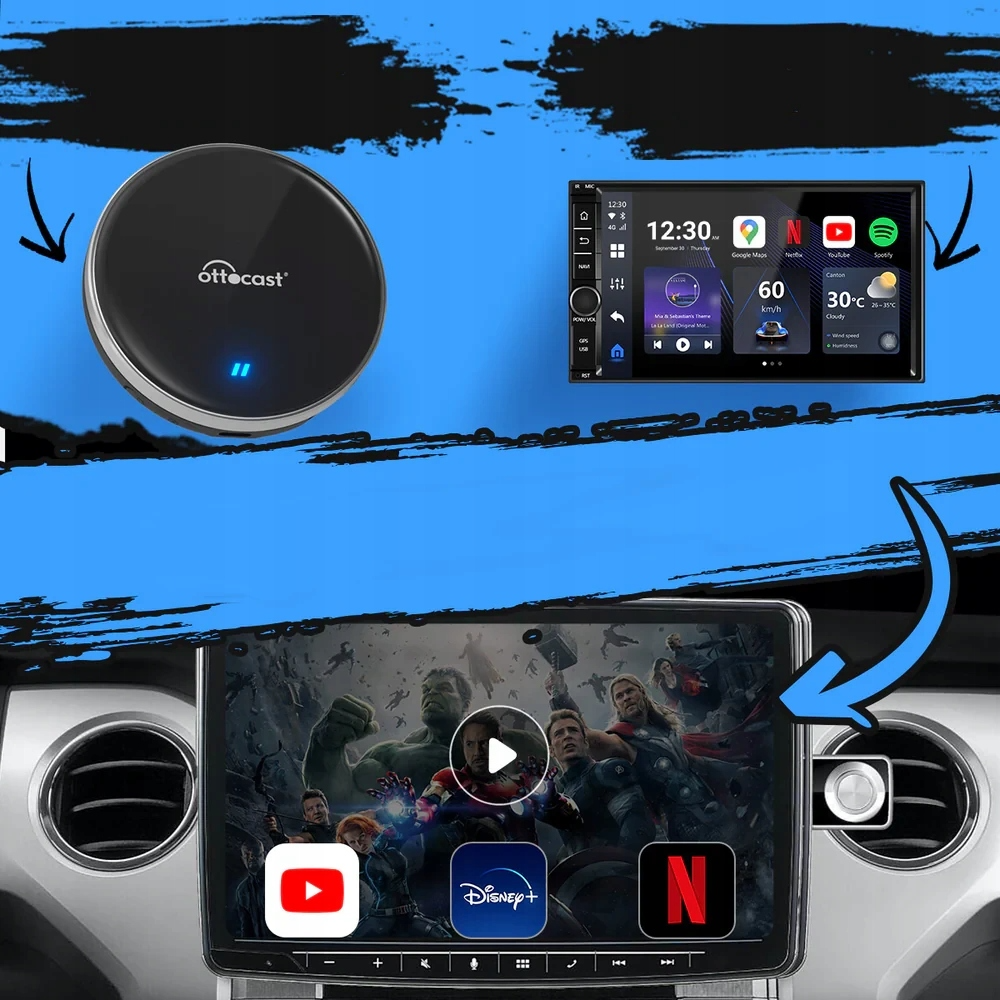 Adapter Carplay / Android Auto Wireless Ottocast OttoAibox P3 Lite za Apple iPhone / Android seriju