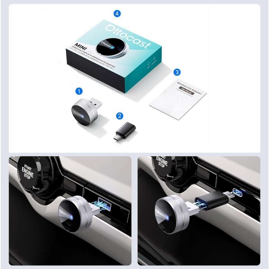 Bežični adapter Carplay / Android Auto Ottocast Mini Slim Tube za Apple iPhone / Android Series CP88-T4