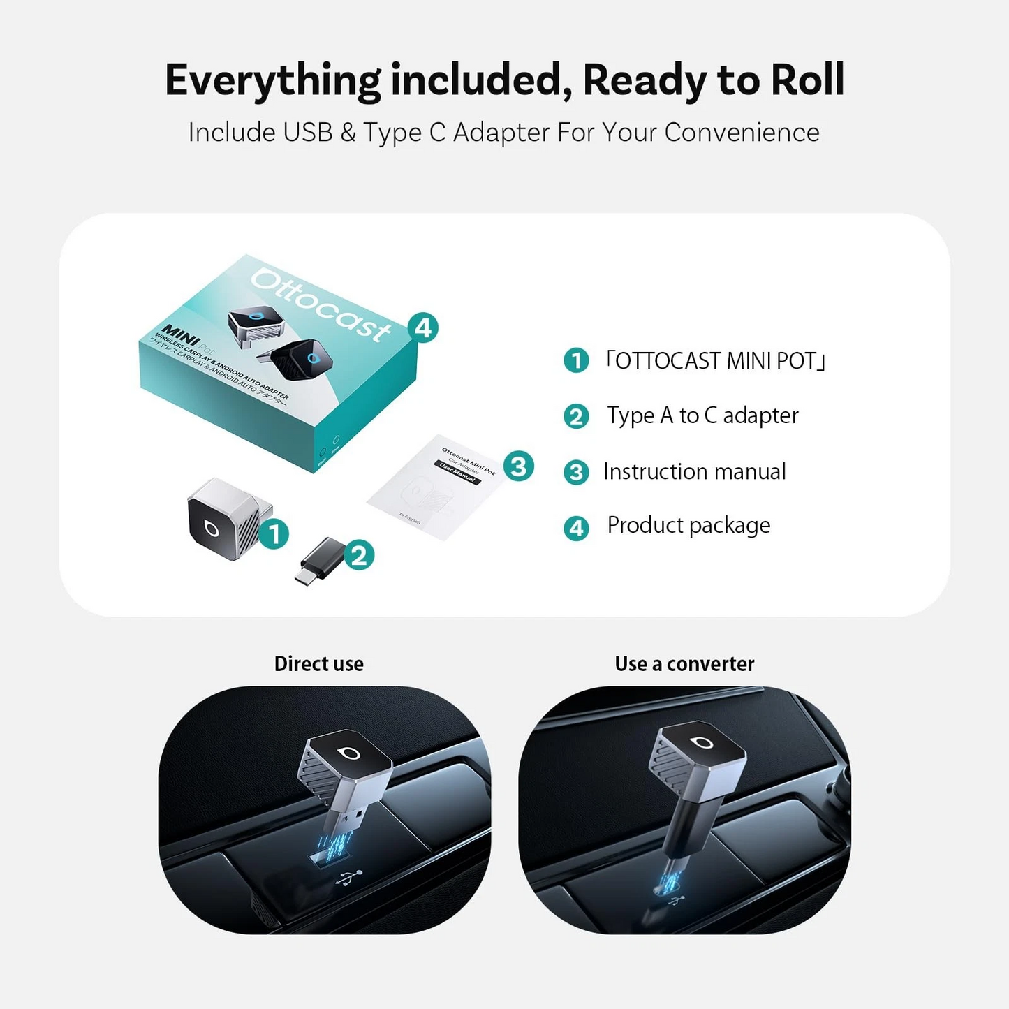 Bežični adapter Carplay / Android Auto Ottocast Mini Cube Style C za Apple iPhone / Android Series CP88-T3