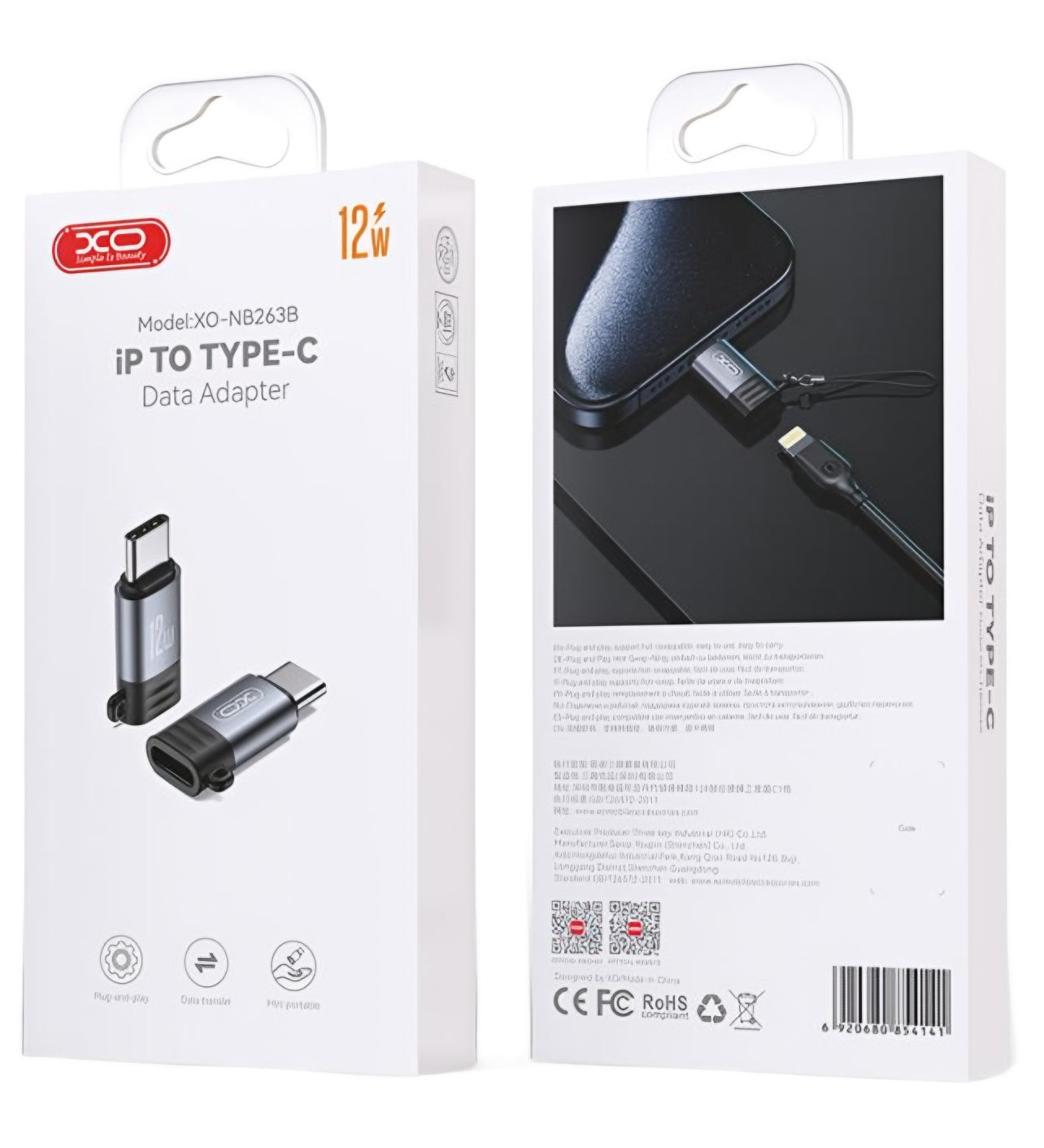Adapter za podatke i punjenje Lightning - USB-C XO Design NB263B, Crni