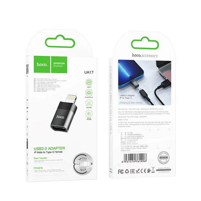 Adapter za prenos podataka i punjenje USB-C - Lightning HOCO UA17, Crni
