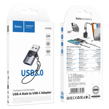 USB-C - USB-A adapter za prenos podataka i punjenje HOCO UA46B, siva