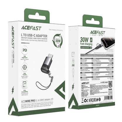 Adapter za podatke i punjenje Lightning - USB-C Acefast J19, Sivi
