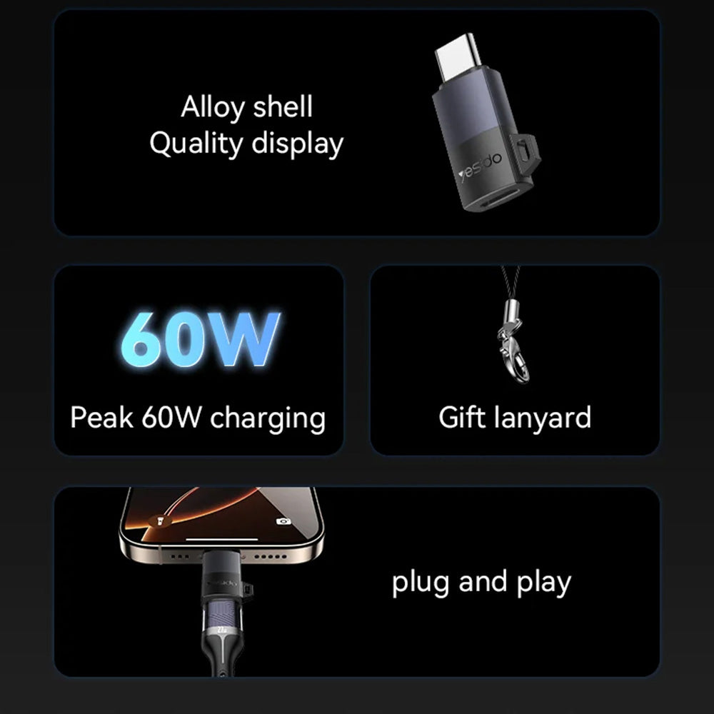 Adapter za podatke i punjenje Lightning - USB-C Yesido GS28, Sivi