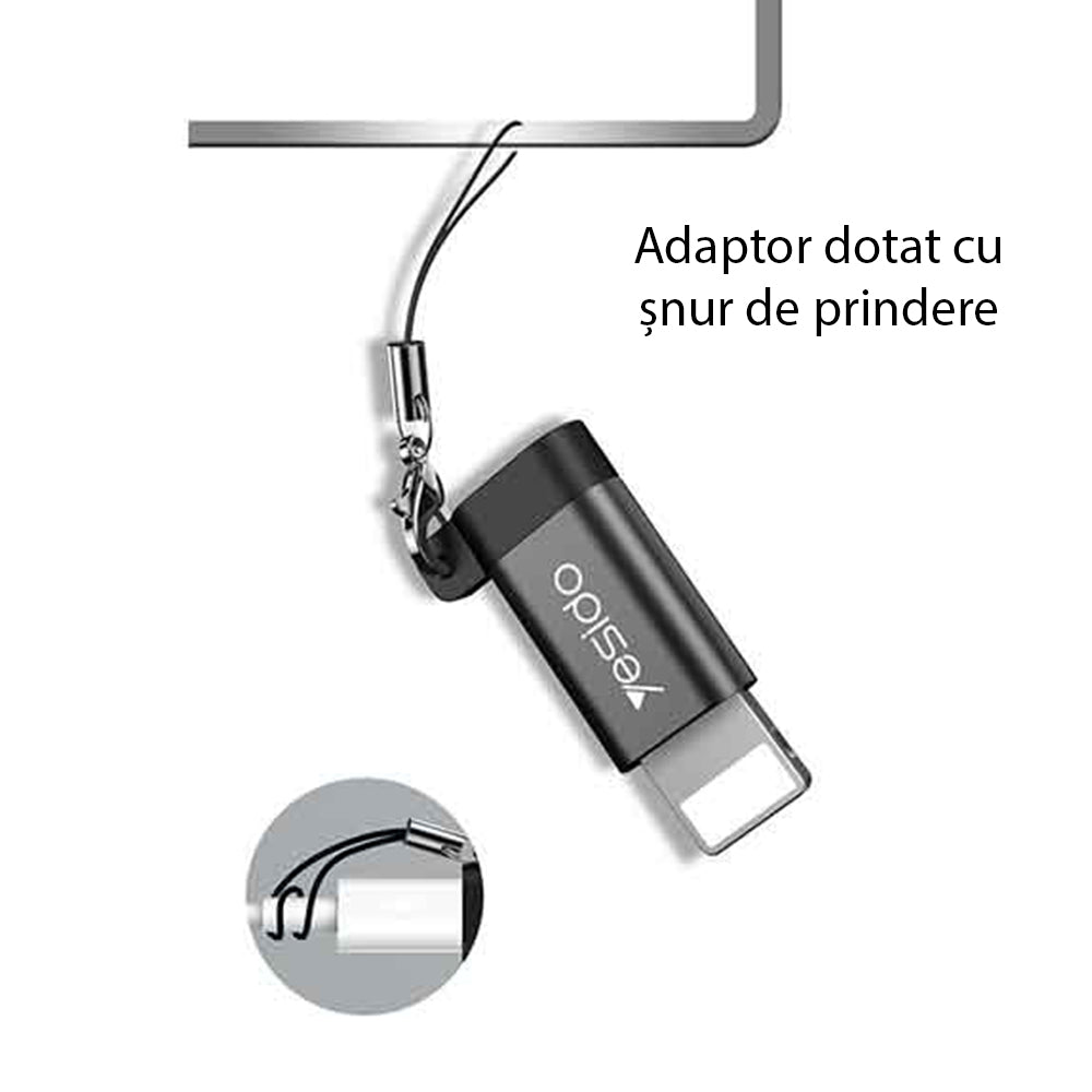 Adaptor Date i Punjenje microUSB - Lightning Yesido GS05, Crni