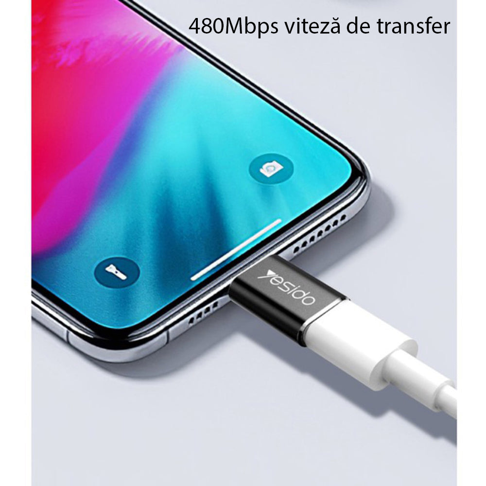 Adaptor Date i Punjenje microUSB - Lightning Yesido GS05, Crni
