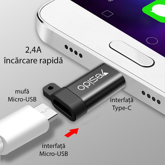 Adaptor Date i Punjenje microUSB - USB-C Yesido GS04, Crni