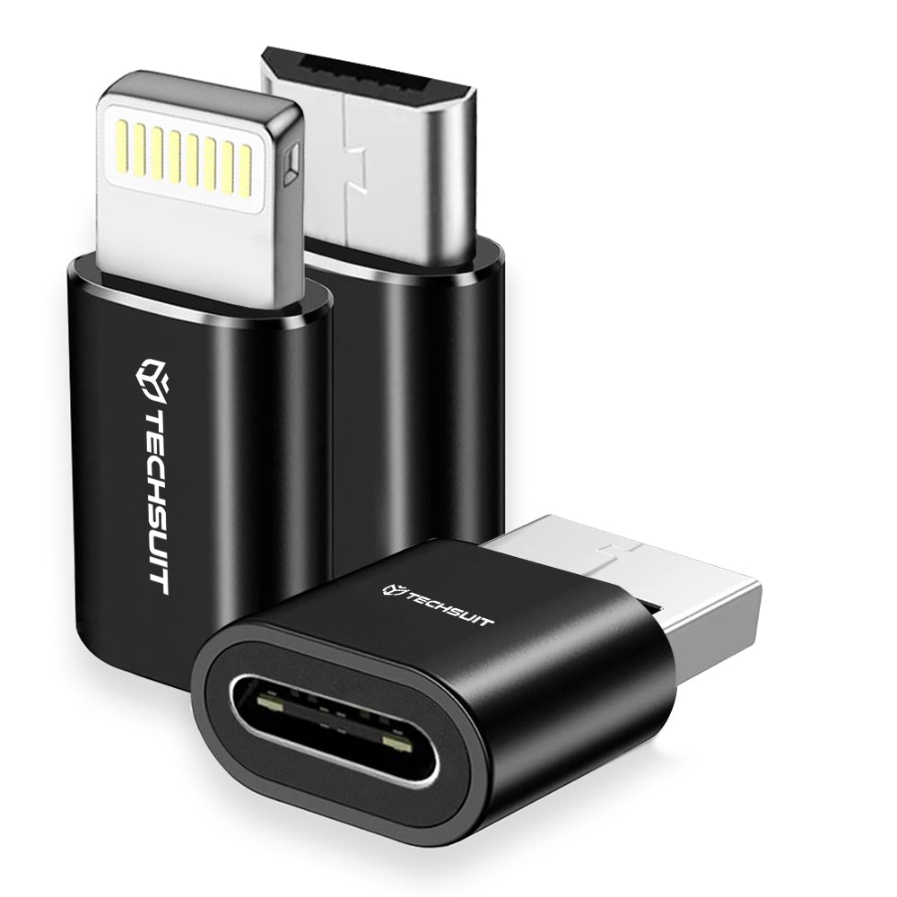 Adapter za podatke i punjenje USB-C - Lightning / microUSB / USB-A Techsuit A19 TriFlashX 3in1, Crni