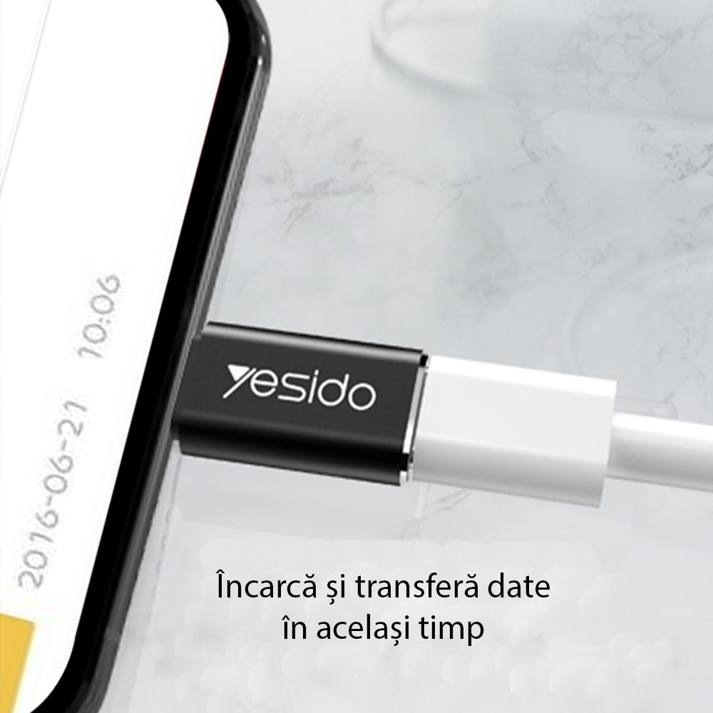 Adaptor Date i Punjenje USB-C - Lightning Yesido GS03, Crni