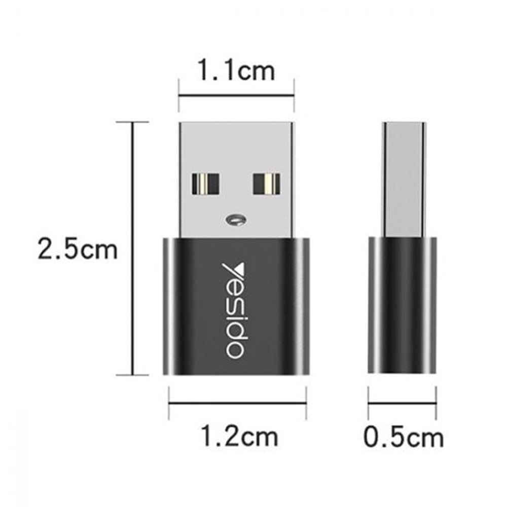 Adaptor za prenos podataka i punjenje USB-C - USB-A Yesido GS09, Crni