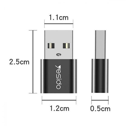 Adaptor za prenos podataka i punjenje USB-C - USB-A Yesido GS09, Crni