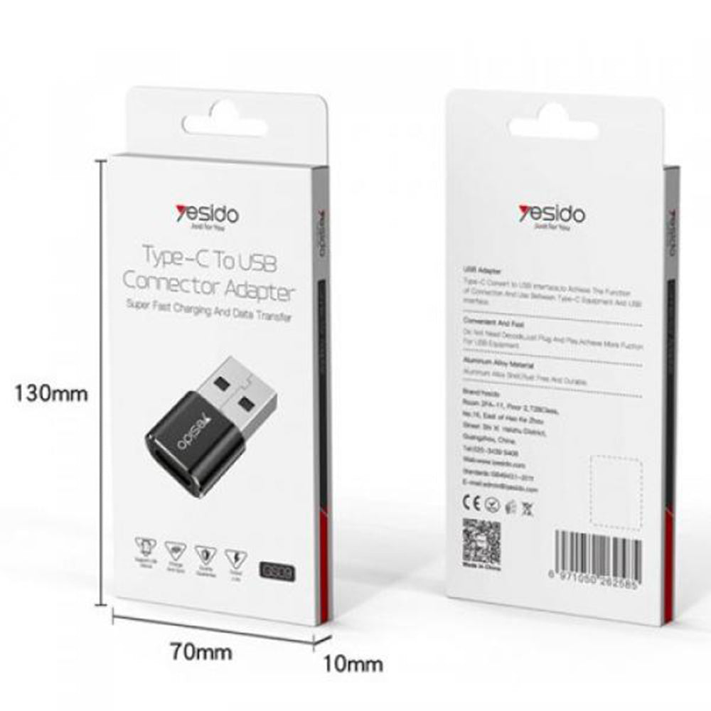 Adaptor za prenos podataka i punjenje USB-C - USB-A Yesido GS09, Crni