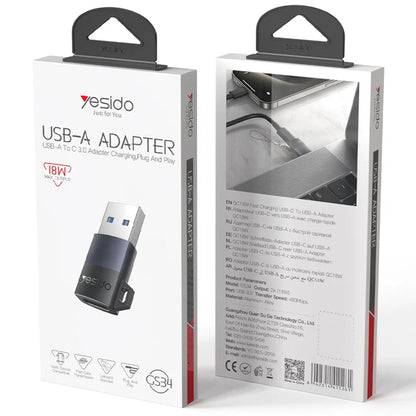 Adapter za podatke i punjenje USB-C - USB-A Yesido GS34, Sivi