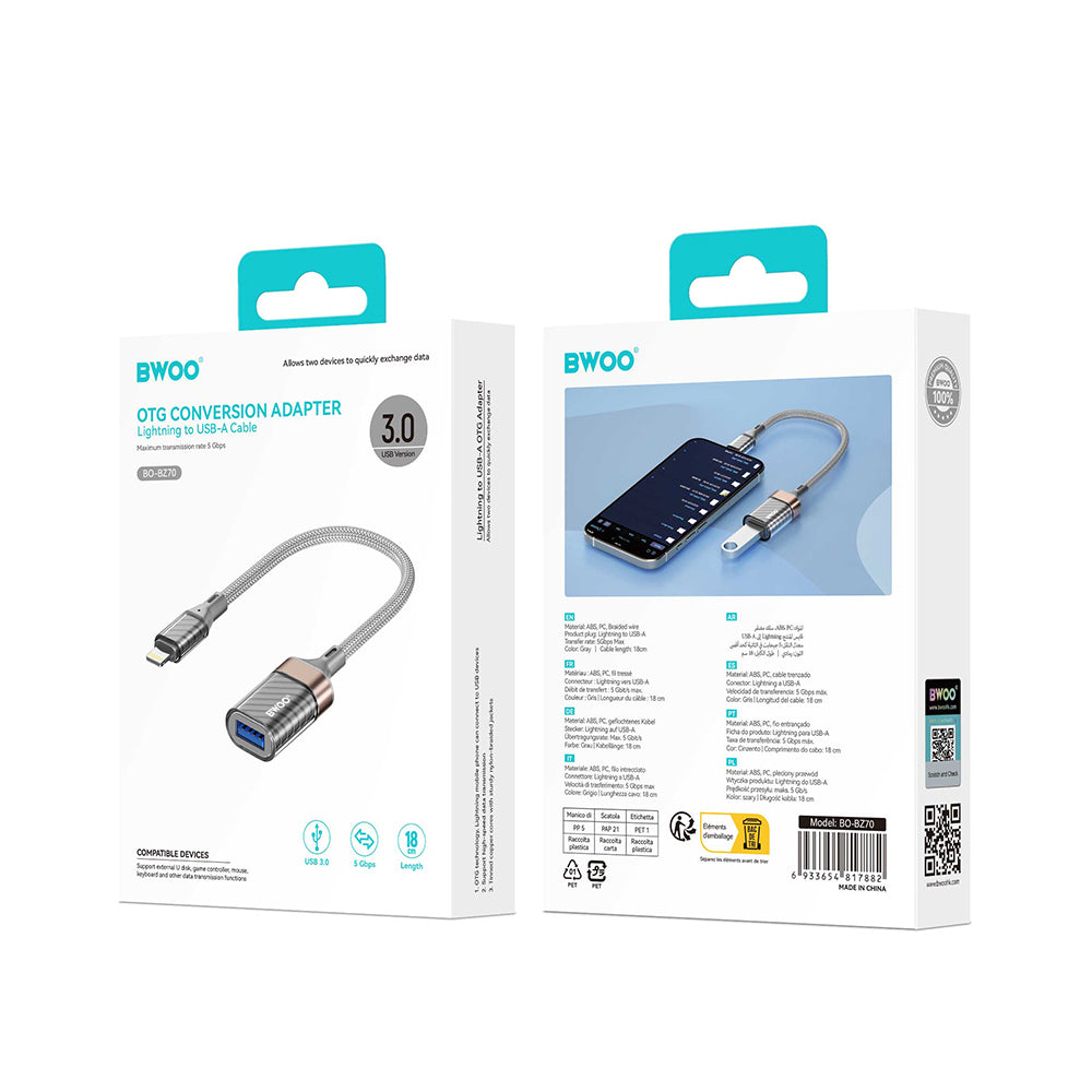 Adaptor OTG Lightning - USB-A BWOO BZ70, Sivi