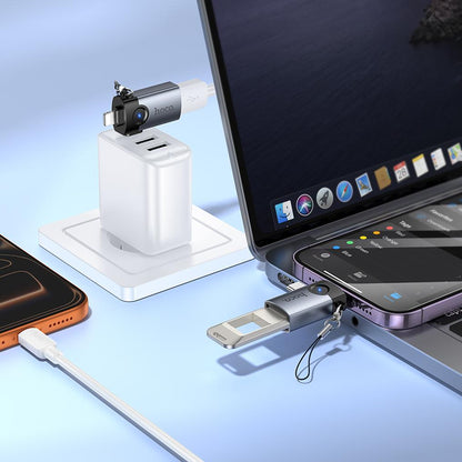 OTG adapter Lightning / USB-C - USB-A HOCO UA46D, Siva