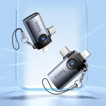 OTG adapter Lightning / USB-C - USB-A HOCO UA46D, Siva