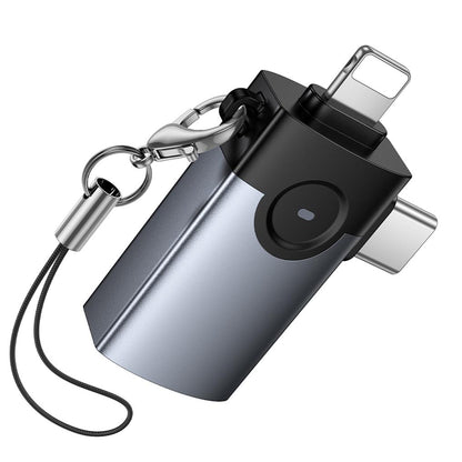 OTG adapter Lightning / USB-C - USB-A HOCO UA46D, Siva