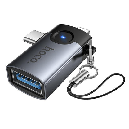 OTG adapter Lightning / USB-C - USB-A HOCO UA46D, Siva