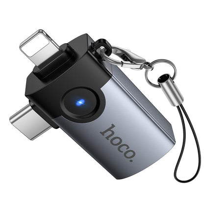 OTG adapter Lightning / USB-C - USB-A HOCO UA46D, Siva