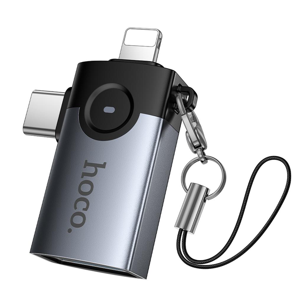 OTG adapter Lightning / USB-C - USB-A HOCO UA46D, Siva