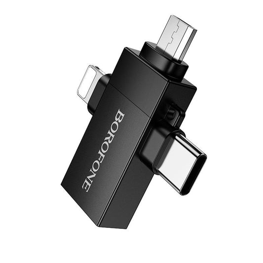OTG adapter Lightning / microUSB / USB-C - USB-A Borofone BV26D, Crna