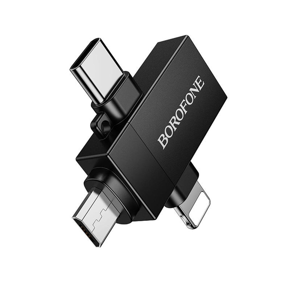 OTG adapter Lightning / microUSB / USB-C - USB-A Borofone BV26D, Crna