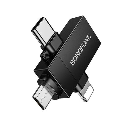OTG adapter Lightning / microUSB / USB-C - USB-A Borofone BV26D, Crna