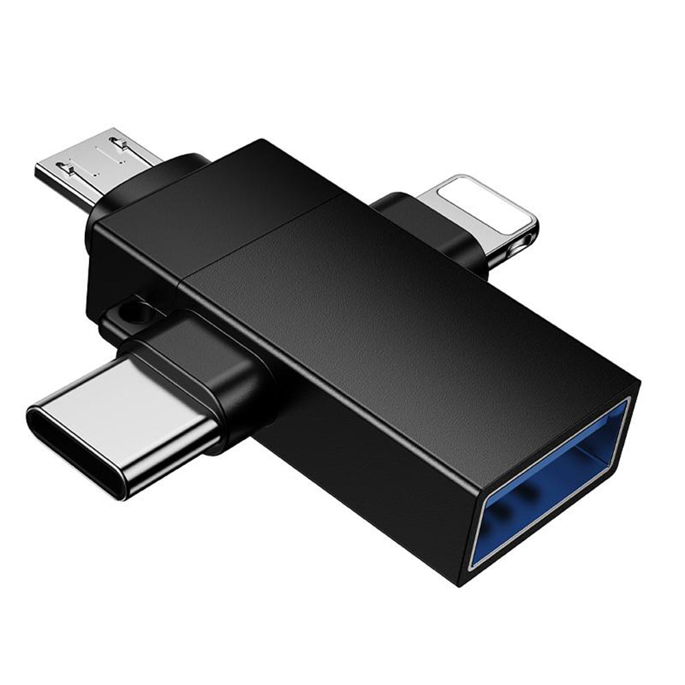 OTG adapter Lightning / microUSB / USB-C - USB-A Borofone BV26D, Crna