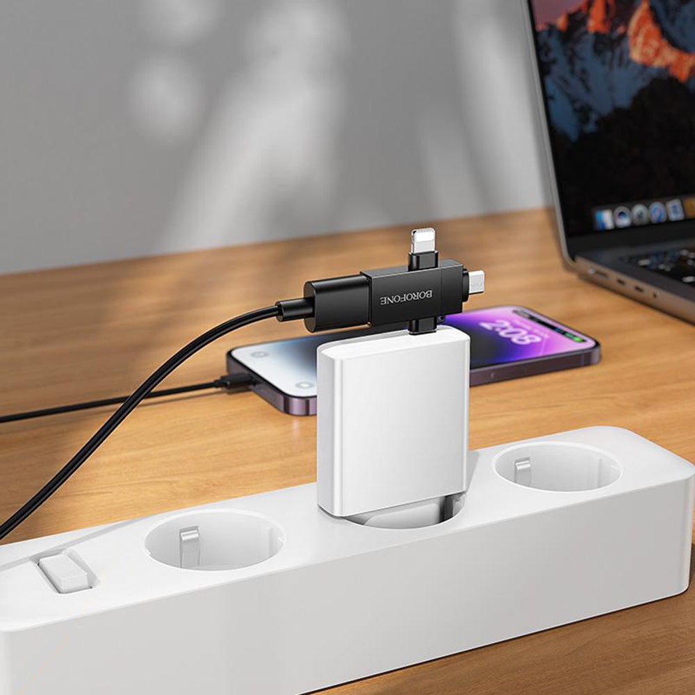 OTG adapter Lightning / microUSB / USB-C - USB-A Borofone BV26D, Crna