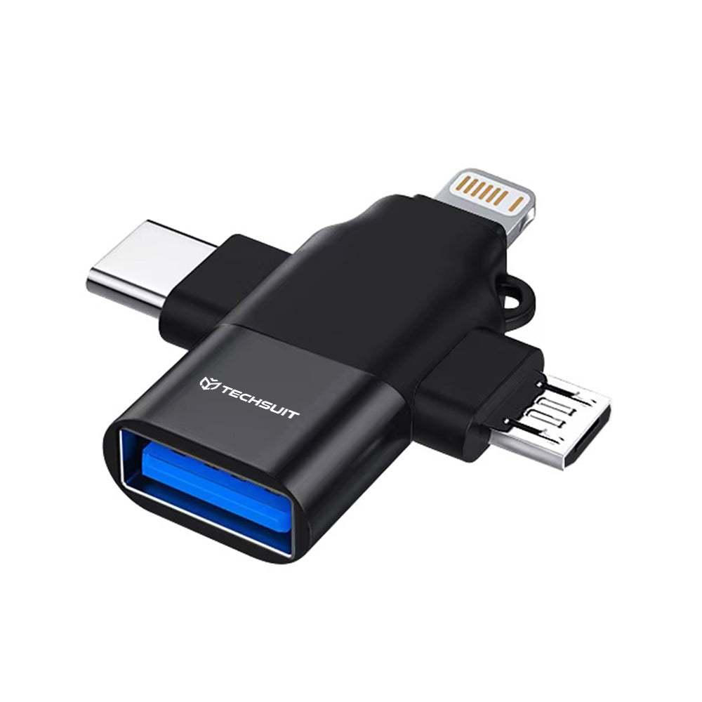 Adaptor OTG Lightning / microUSB / USB-C - USB-A Techsuit A17 SoundVoltX, Crni
