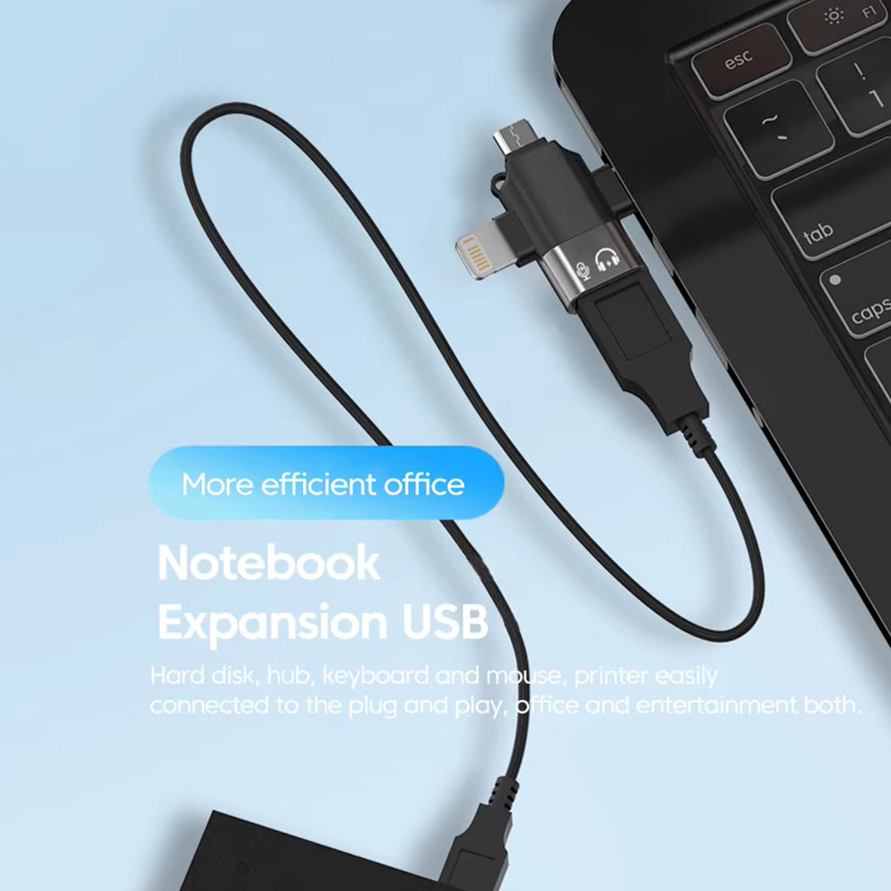 Adaptor OTG Lightning / microUSB / USB-C - USB-A Techsuit A17 SoundVoltX, Crni