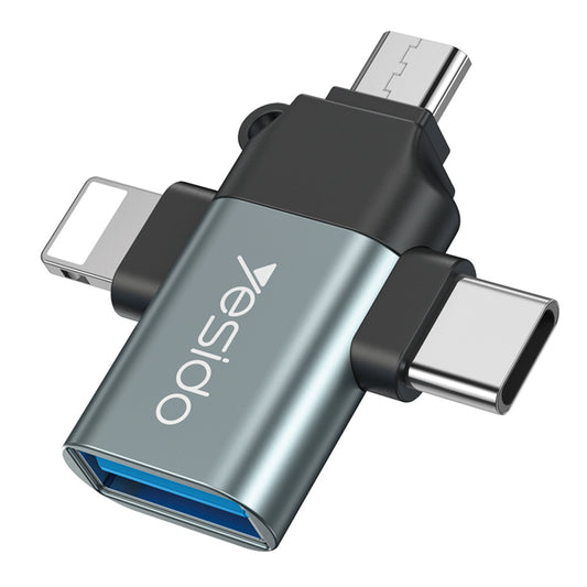 Adaptor OTG Lightning / microUSB / USB-C - USB-A Yesido GS15, Crn