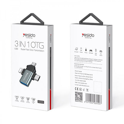 Adaptor OTG Lightning / microUSB / USB-C - USB-A Yesido GS15, Crn