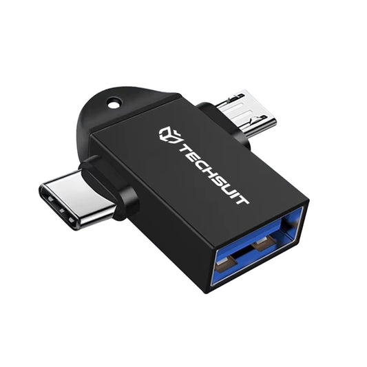 Adaptor OTG microUSB / USB-C - USB-A Techsuit A16 TwoVoltX, Crni