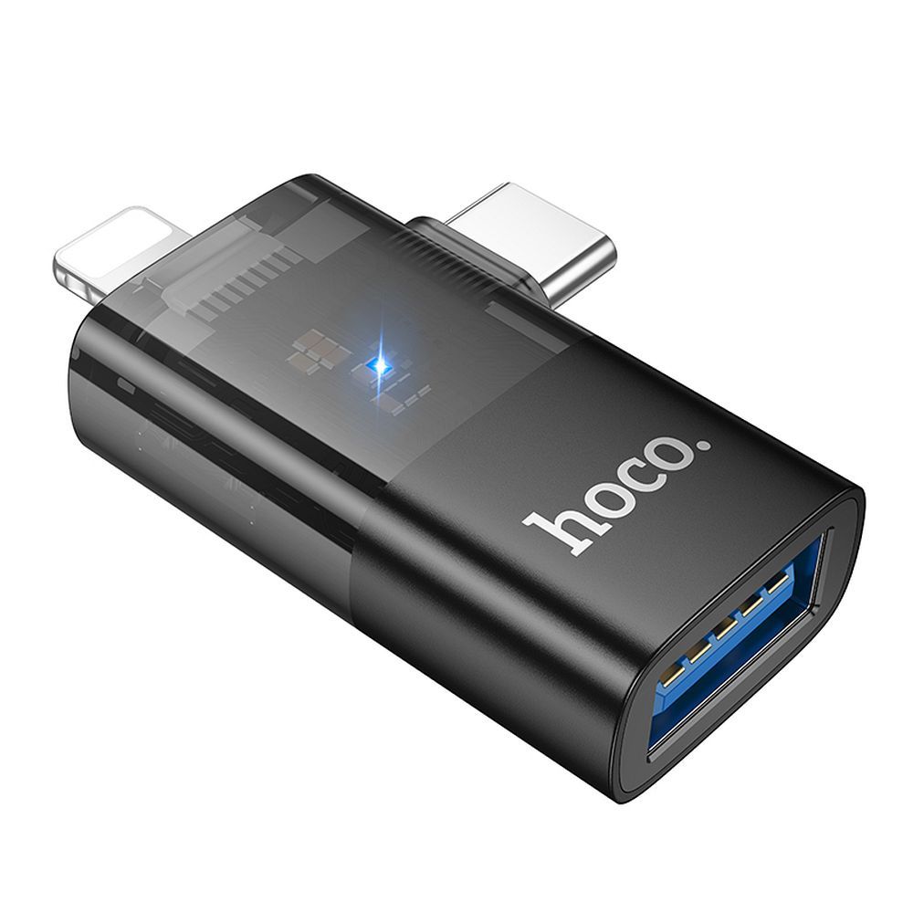 OTG adapter Lightning / USB-C - USB-A HOCO UA36E, Crni